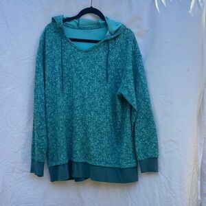 Athleta Teal Printed Hoodie Pullover Sweatshirt Athleisure Large
